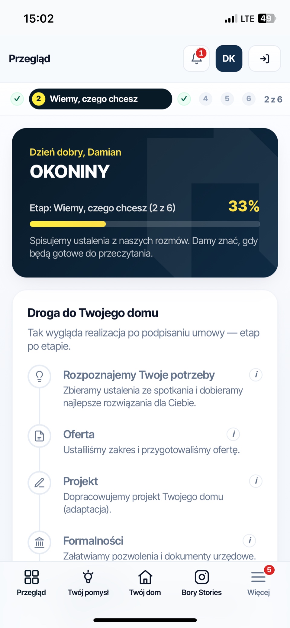 Pulpit portalu klienta — etap inwestycji, postęp i droga do domu