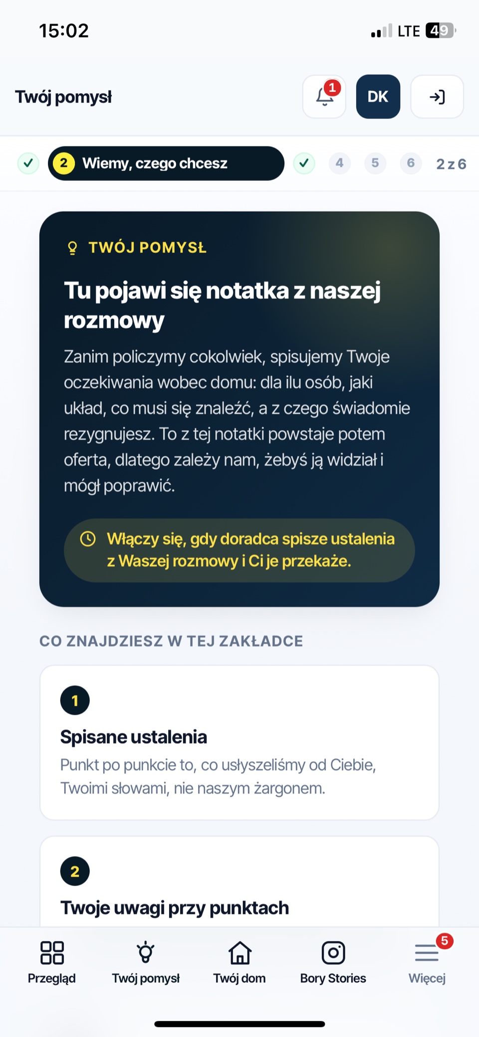 Ekran „Twój pomysł” — spisane ustalenia z rozmowy