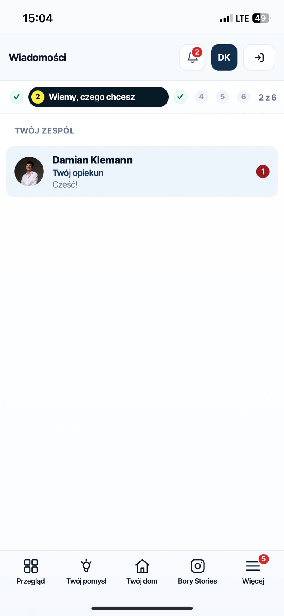 Ekran wiadomości — wątek z opiekunem prowadzącym